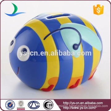 YScb0010-03 Modern blue Ceramic Bee Coin Bank